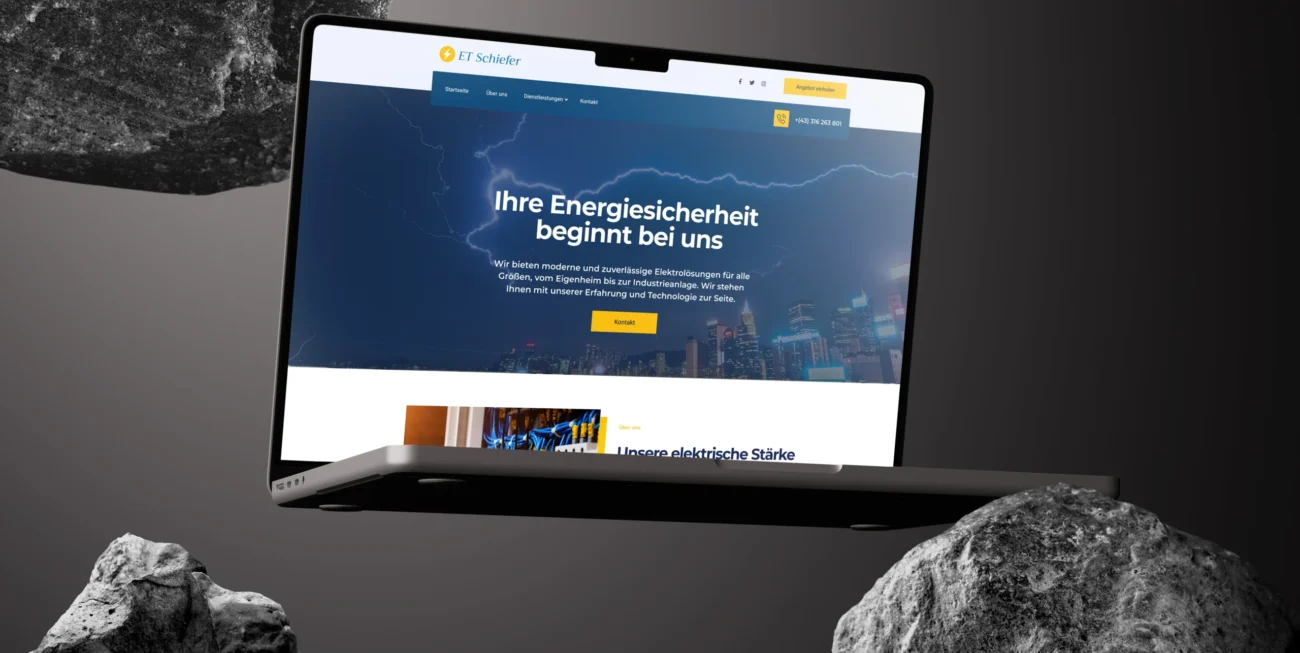 ET Schiefer için modern ve profesyonel bir elektrik firması web sitesi tasarladık. Enerji güvenliği, elektrik sistemleri ve teknolojik çözümler alanında markanın güvenilirliğini ve uzmanlığını yansıtan kullanıcı dostu bir platform geliştirdik.